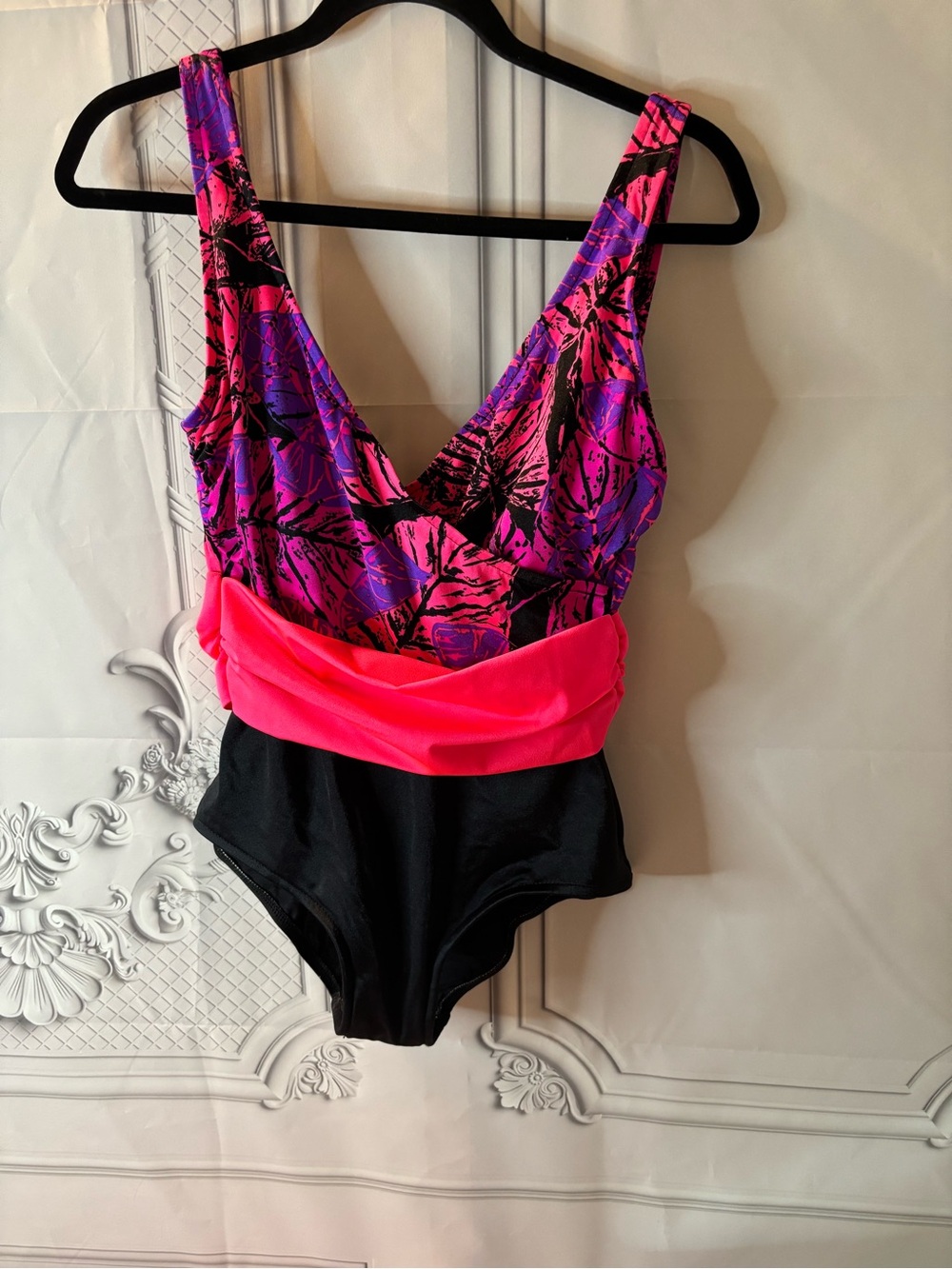Vintage Catalina Pink, Purple & Black Floral One-Piece Swimsuit